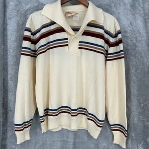 Vintage Jantzen Sportswear for Sports Mens XL Cream Multi Stripe Collar Pullover